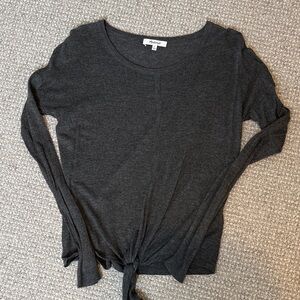 Madewell Charcoal Long Sleeve Tie-Front Top